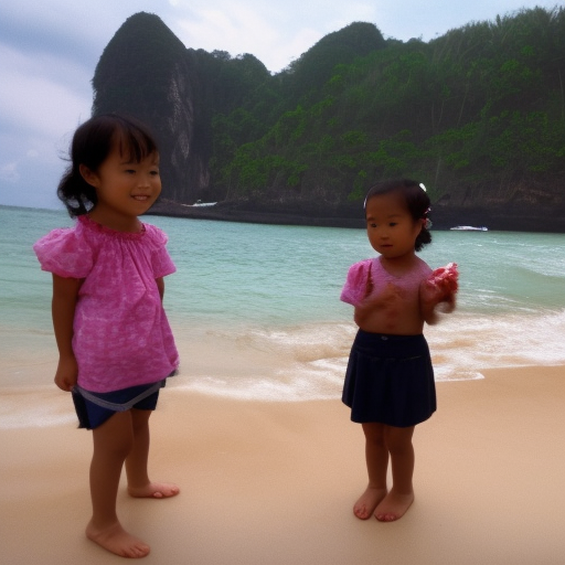 two little malay girl in beach