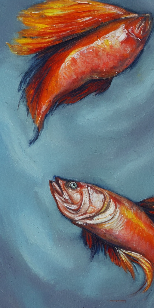a oil painting of a Burning fish