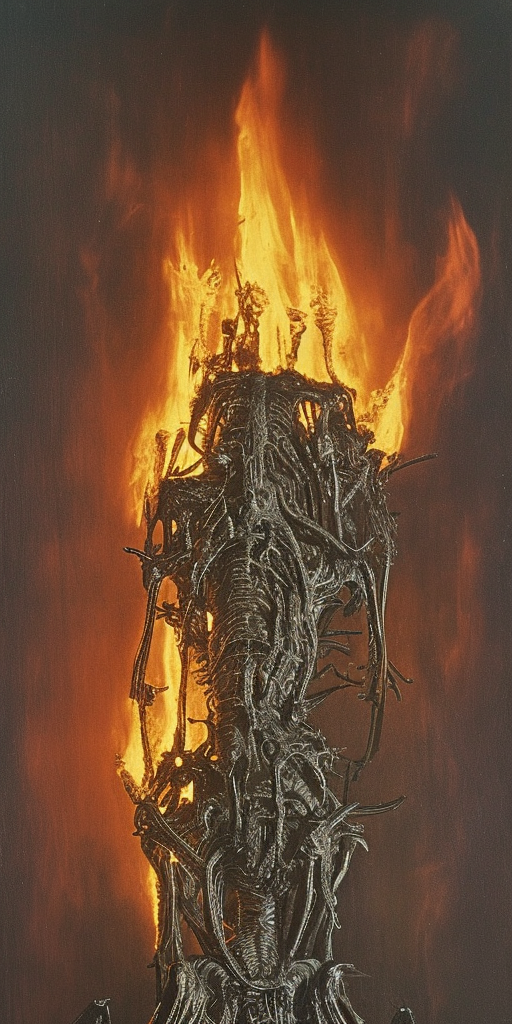 a H.R. Giger of a Burning animal