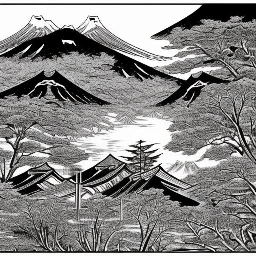 dan mumford pen ink Engraving  high quality landscape Japanese 