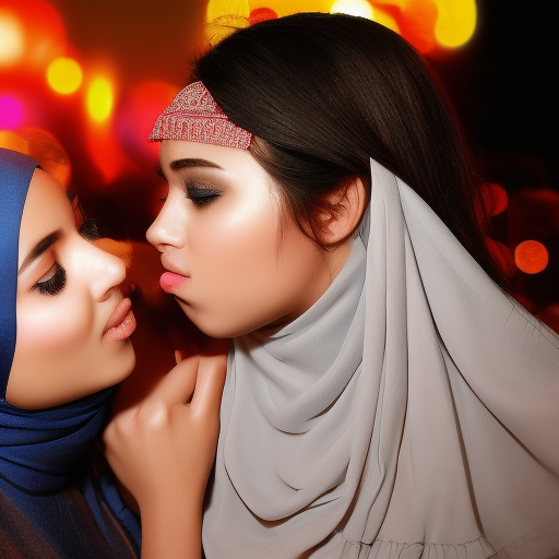 two actress hijab melayu girl kissing in night club 