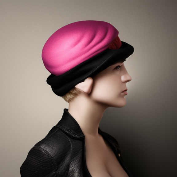 cinematic epic portrait of young woman with short pink hair wearing a black French beret, octane render, trending on artstation, hyperrealistic, character photography