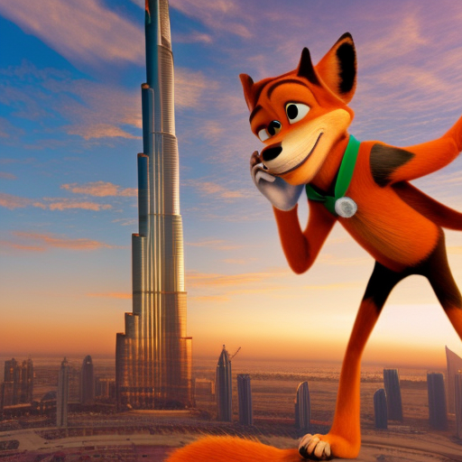 a Nick Wilde in front office of the Dubai and sunset