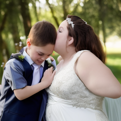 two brides kissing boy