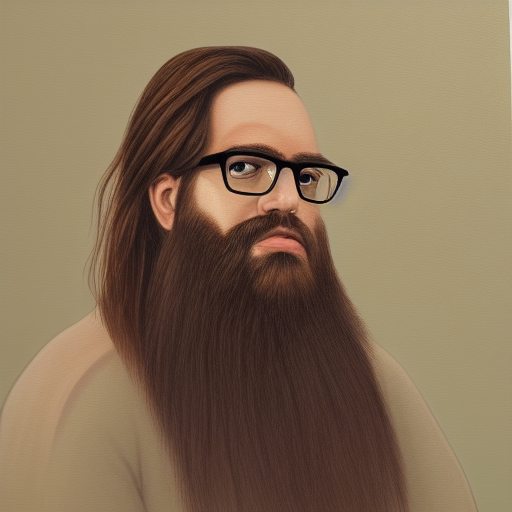 27 year old bearded man wearing glasses, long hair, detailed painting, confused