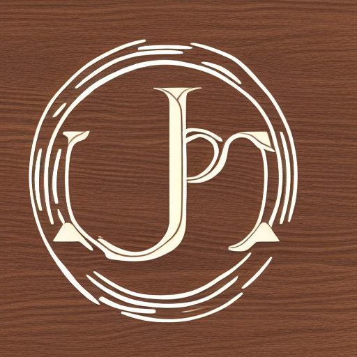 a circle logo with a wood texture background and artistic design and a logo that says P and F