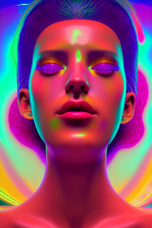A psychedelic portrait of beautiful woman, vibrant color scheme, highly detailed, in the style of romanticism, cinematic, artstation, Moebius, golden ratio, incredible art, masterpiece ultra realism Unreal 5 render with nanite, global illumination and path tracing, cinematic post-processing