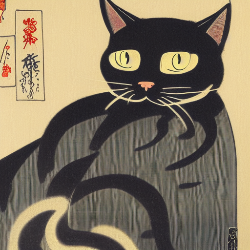 a painting of a cat wearing a costume, a portrait by Koson Ohara, featured on pixiv, ukiyo-e, ukiyo-e, woodcut, chiaroscuro