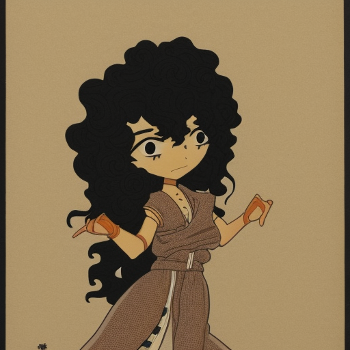 A brown skinned woman with black curly hair as an anime character, highly detailed, anime Japanese woodblock