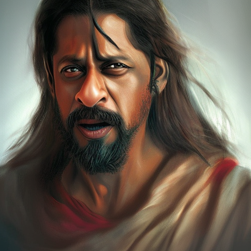 viking looking shahrukh khan tired, portrait, dramatic light, fierce, digital painting