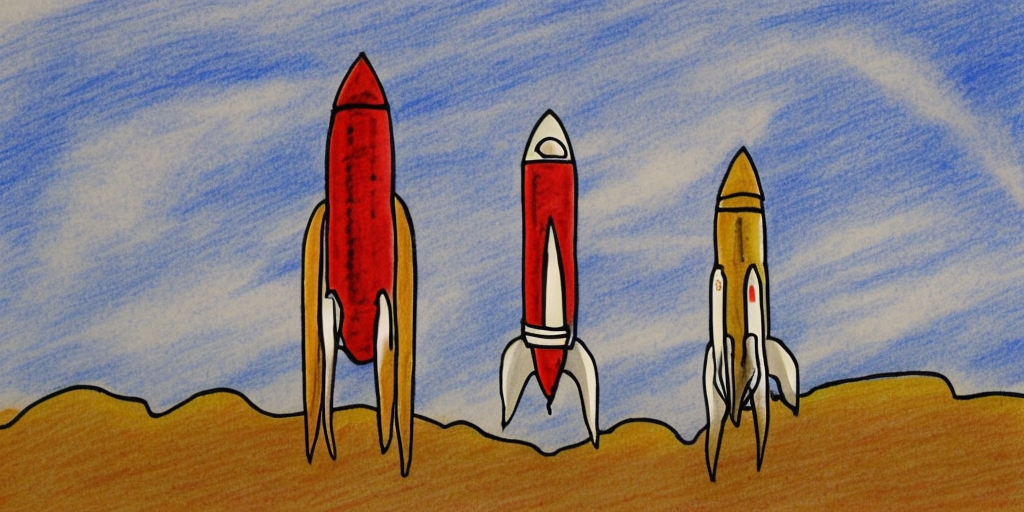 a drawing of A rocket and a phallus