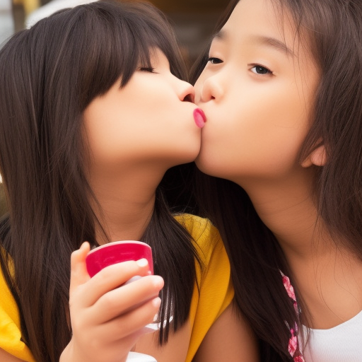 two sisters melayu girl kissing at Cafe 