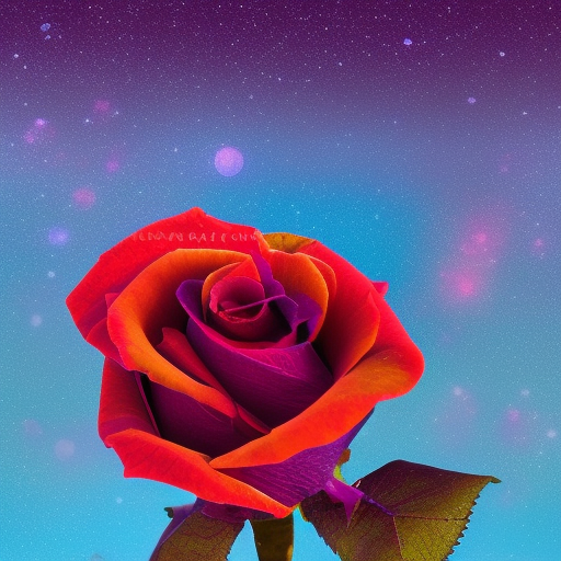 a dead rose in the moonlight with vibrant colors and subtle background scenery 