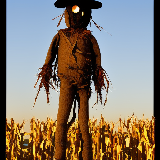 Scarecrow in a field of corn at night
