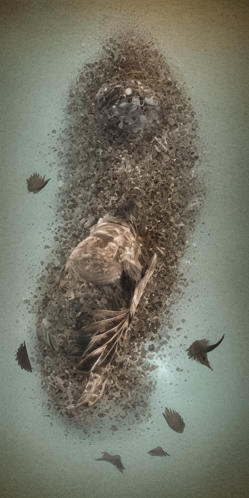 a 3d rendering of A bird's corpse under water