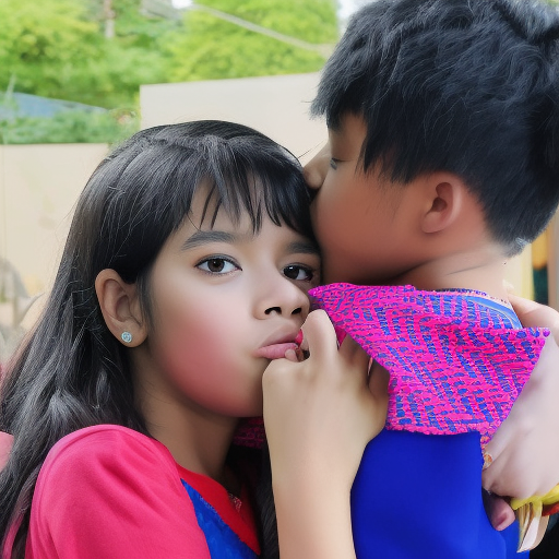 two preteens melayu girl kissing in children show 