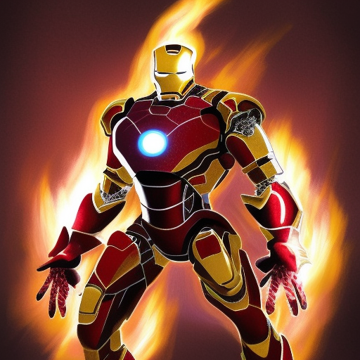 iron man dragon knight titanium armor cromed darkfantay gotic  detailedstyle red and gold with flaming sword and shield in his hand,real futurism