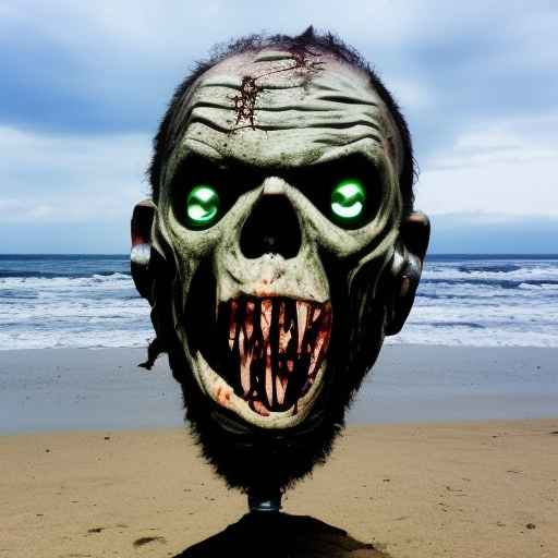 Zombie head with air on the beach