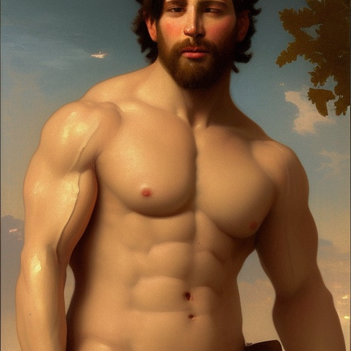 Painting of muscular Chris Redfield. Art by william adolphe bouguereau. During golden hour. Extremely detailed. Beautiful. 4K. Award winning.