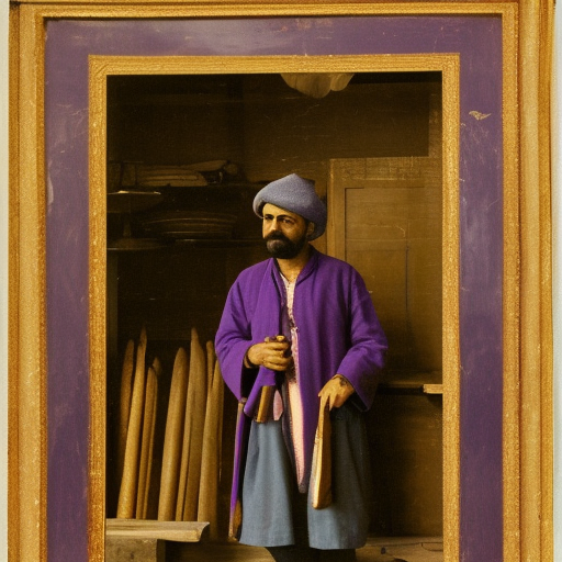 a man wearing a purple hat in ottoman times in a bazaar
