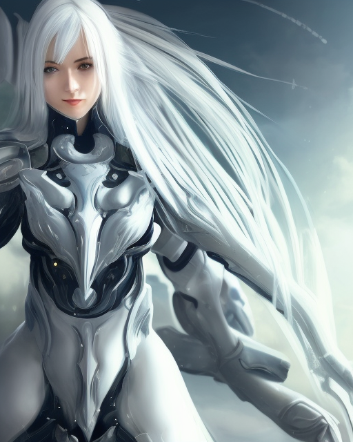 perfect white haired girl, warframe armor, beautiful, dreamy, pretty face, blue eyes, portrait, detailed, scifi, utopian architecture in the background, laboratory, 4 k, ultra realistic, aura of light, cinematic, high detail, masterpiece, art by akihito tsukushi, akasuki brightmind