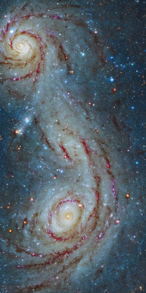 a photo of a Beautiful spiral galaxy NGC 6744 is nearly 175,000 light-years across, larger than our own Milky Way. It lies some 30 million light-years distant in the southern constellation Pavo, its galactic disk tilted towards our line of sight. This Hubble close-up of the nearby island universe spans about 24,000 light-years across NGC 6744's central region in a detailed portrait that combines visible light and ultraviolet image data. The giant galaxy's yellowish core is dominated by the visible light from old, cool stars. Beyond the core are pinkish star forming regions and young star clusters scattered along the inner spiral arms. The young star clusters are bright at ultraviolet wavelengths, shown in blue and magenta hues. 