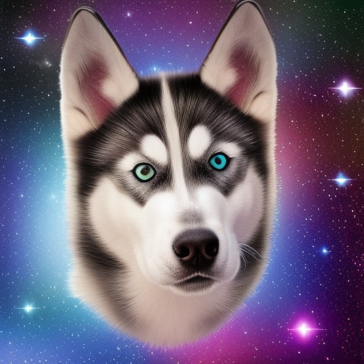 husky in space, galaxy background, photo realistic, 3d, hyper realistic, highly detailed, studio lighting