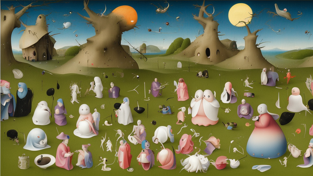 a beautiful digital painting digital render of a landscape with strange weird creatures. hieronymus bosch. chiho aoshima