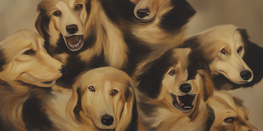 a painting of Think of someone else: Cerberus, that could be a good dog, a dog that is sometimes a bit much, but a good dog, that could be him. 
