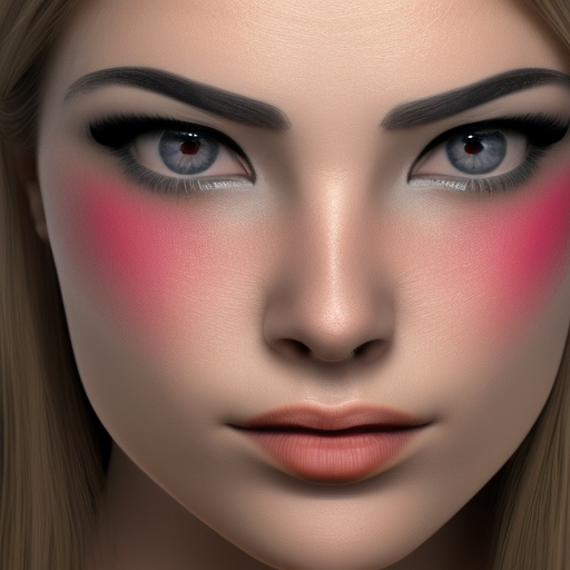 a beautiful woman's face with pink eyelashes, slightly smiling, rosy cheeks, realistic 4K