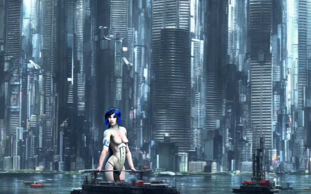 realistic ghost in the shell movie building made of rubbish