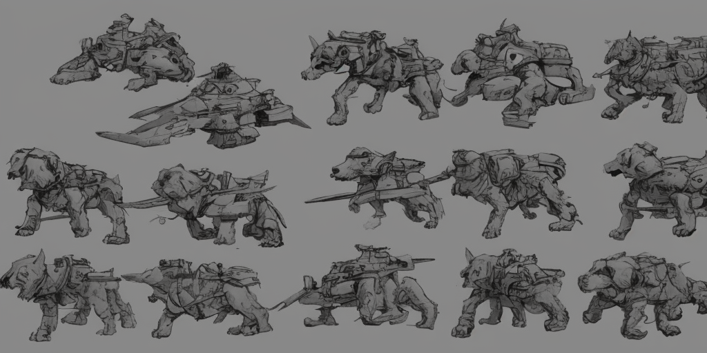 a artstation of Think of someone else: Cerberus, that could be a good dog, a dog that is sometimes a bit much, but a good dog, that could be him. 

Think of me: tanks, sword, war culture – all the shit that beckons me to run around fully armored.
