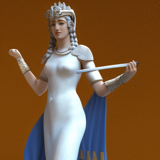 athena woman, with blue eyes, a fine face, greek from mythology, with a white dress with gilt fissels with a silver sword, a horse next to her with mount olympe,8 k realistic, symmetrical, global illumination, radiant light, halo, love and mercy, frostbite 3 engine, cryengine, dof, trending on artstation, digital art, chanel