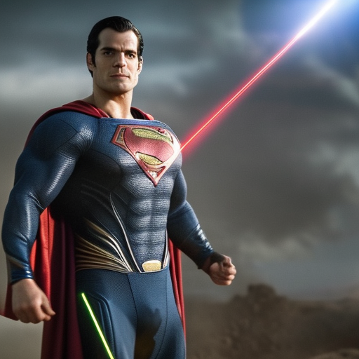 Superman Henry Cavill firing laser beams against  Thanos and defeating him, highly detailed, 8K quality, cinematic experience, 