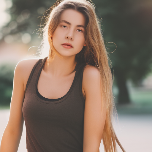 attractive woman in tank top ultra-realistic portrait cinematic lighting 80mm lens, 8k, photography bokeh