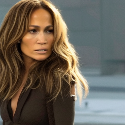 Realistic movie still of J Lo in a movie directed by Christopher Nolan