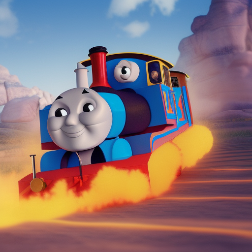 Thomas the Train goes Super Saiyan 3, artststion, detailed, 4k, octane render