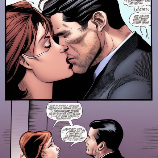 Bruce Wayne and Barbara Gordon sharing a romantic kiss