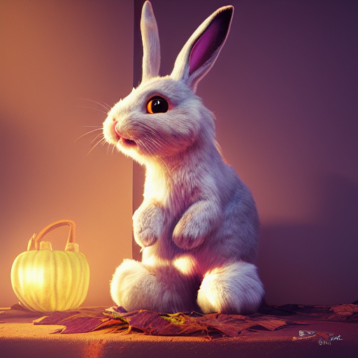 Hyperdetailed digital art bunny as a pixar character, render from Square-Enix-Luminous-Engine, photorealistic, diffuse lighting, autumn environment, lifelike, rembrandt lighting,
