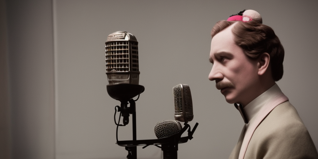 a living Microphone with an face in front of the Grand Budapest Hotel