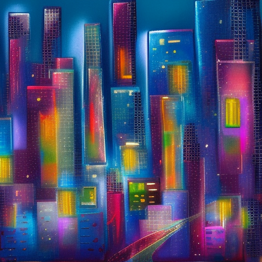 an abstract picture of a city at night, 3d ,pixiv, Pat Lipsky ,lyrical abstraction, mixed media, cityscape, dynamic composition