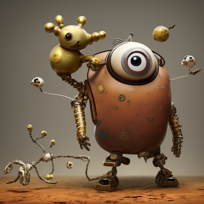 gediminas pranckevicius, a small chubby bot, smooth panelling, one large gold eye intricate detail, style of pokemon, with damaged rusty arms, broken antenna, recycled, floating, white studio, oil, mechanical, toy, ambient light, in the style of pixar animation, pokedstudios, blender, octane render, 8 k,