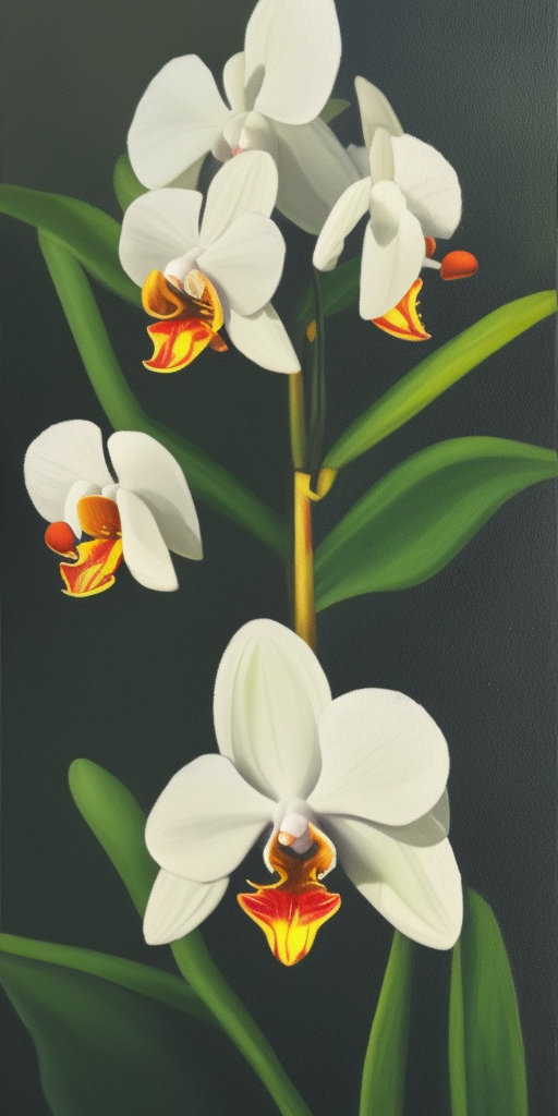a oil painting of an orchid blossom opens and out comes a rocket (like from an egg)