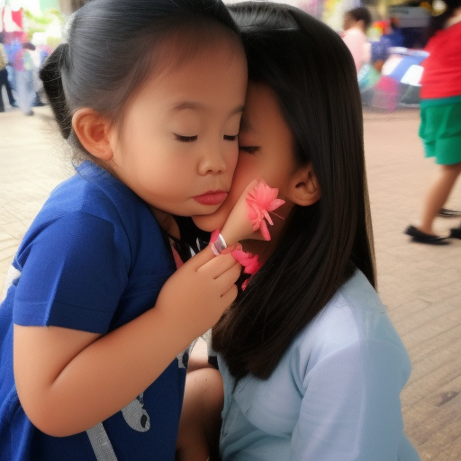 Malaysian girl kissing a little malaysia girl 