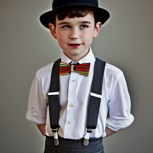 suspenders, solo, hat, bowtie, 1boy, bow, male_focus, shirt, black_hair, white_shirt, cabbie_hat, realistic