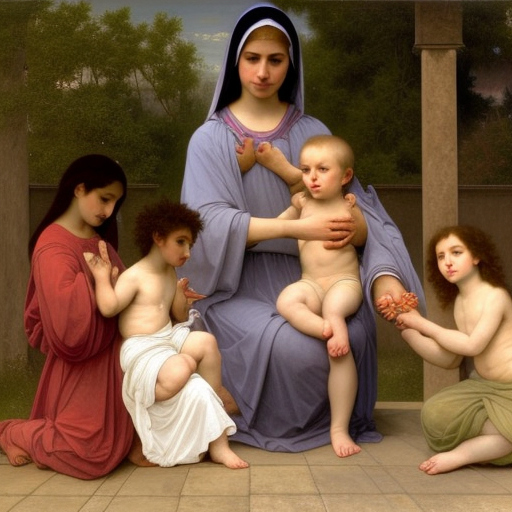 hyperrealist highly detailed painting of a family of four, praying and kneeling at home, holding the rosary in their hands, facing a crucifix, modern setting,  Art by William Adolphe Bouguereau, extremely detailed, realistic oil paint texture,