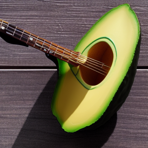 Detailed image of an avocado-shaped guitar