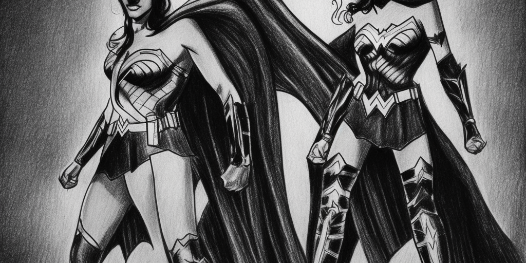 a drawing of Batman v WonderWoman