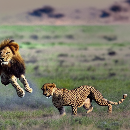 Lion attacking a cheetah
