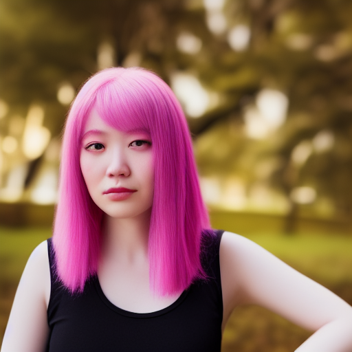 Asian white woman with pink hair ultra-realistic portrait cinematic lighting 80mm lens, 8k, photography bokeh, oil painting